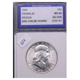 1954 IGS MS66 FRANKLIN HALF DOLLAR
