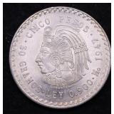 1947 MEXICO SILVER 5 PESOS GEM