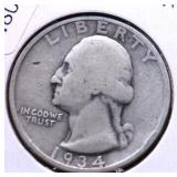 1934 D WASHINGTON QUARTER VG