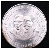 1960 GEM BU MEXICO SILVER 5 PESOS