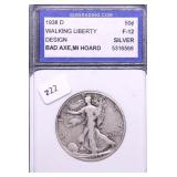 1938 D IGS F 12 WALKING HALF DOLLAR
