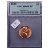 1959 ICG MS66 RED LINCOLN CENT