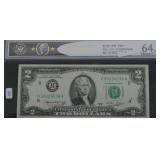 RCGS MS64 PQ TWO DOLLAR FEDERAL RESERVE NOTE