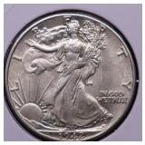 1942 WALKING HALF DOLLAR AU