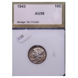 1943 PCI AU 58 MERCURY DIME