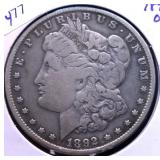 1892 O MORGAN DOLLAR VG