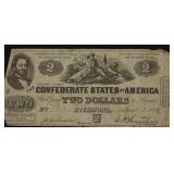 1862 2 $ CONFEDERATE NOTE VG