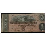 1864 5 $ CONFEDERATE NOTE VF