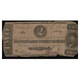 1862 2 $ CONFEDERATE NOTE VG