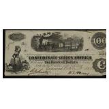 1862 100 $ CONFEDERATE NOTE VF