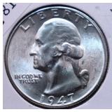 1947 D GEM BU WASHINGTON QUARTER 1947 D GEM BU WASHINGTON QUARTER