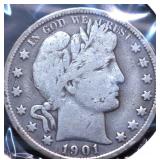 1901 BARBER HALF DOLLAR VG 1901 BARBER HALF DOLLAR VG