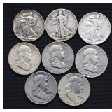 8 SILVER HALF DOLLARS 8 SILVER HALF DOLLARS