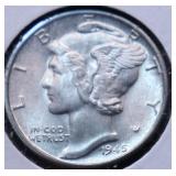 1945 D GEM SPLIT BANDS MERCURY DIME 1945 D GEM SPLIT BANDS MERCURY DIME