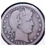 1908 D BARBER QUARTER G 1908 D BARBER QUARTER G