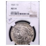 1923 NGC AU 58 PEACE DOLLAR