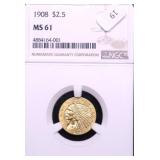 1908 NGC MS61 QUARTER EAGLE