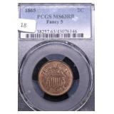 1865 PCGS MS63 RB TWO CENT PIECE