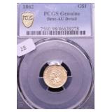 1862 PCGS AU DETAILS GOLD DOLLAR
