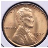 GEM RED 1937 LINCOLN CENT
