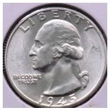1945 WASHINGTON QUARTER CHOICE BU