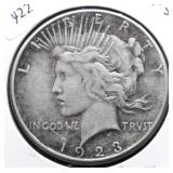 1923 S PEACE DOLLAR VF