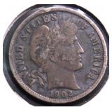 1902 BARBER DIME  VG