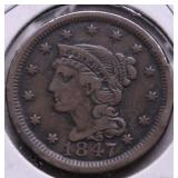 1847 LARGE CENT N 23 R 3  VF