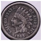 1863 INDIAN HEAD CENT VF