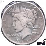 1921 PEACE DOLLAR VF