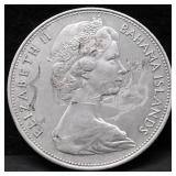 1966 BAHAMAS SILVER 5 DOLLARS AU