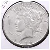1922 S PEACE DOLLAR VF
