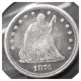1876 CC SEATED QUARTER VG