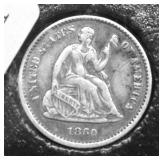 1860 HALF DIME  VF