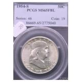 1954 S PCGS MS65 FBL FRANKLIN HALF DOLLAR