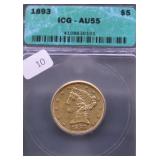 1893 ICG AU55 HALF EAGLE