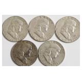 5 FRANKLIN HALF DOLLARS