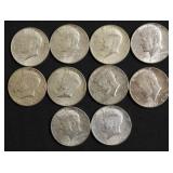 10 1964 KENNEDY HALF DOLLARS