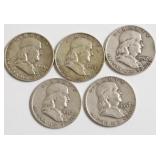 5 FRANKLIN HALF DOLLARS