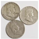 3 FRANKLIN HALF DOLLARS
