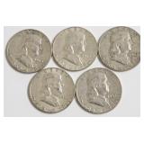 5 FRANKLIN HALF DOLLARS