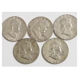5 FRANKLIN HALF DOLLARS