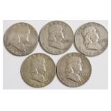 5 FRANKLIN HALF DOLLARS