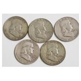 5 FRANKLIN HALF DOLLARS