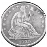 1859 O SEATED HALF DOLLAR VF