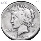 1921 PEACE DOLLAR VF