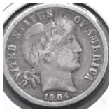 1904 BARBER DIME VF
