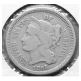 1865 3 CENT PIECE VG