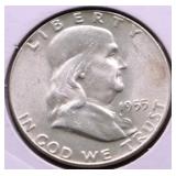 1955 CHOICE BU FBL FRANKLIN HALF DOLLAR   BUGS BUN