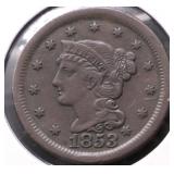 1853 LARGE CENT AU PQ